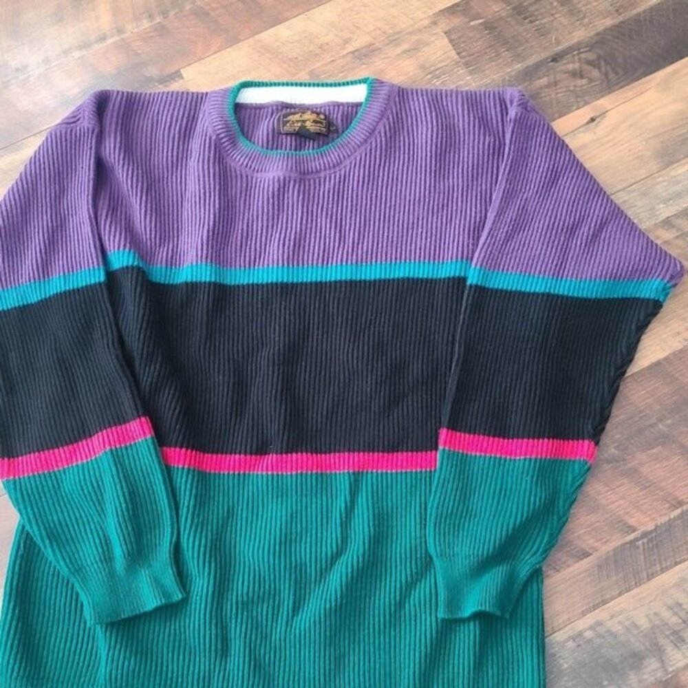 Vintage Eddie Bauer sweater purple teal colorblock mens large